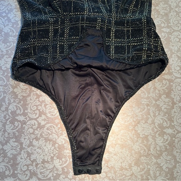 BO.BO Bourgeois Boheme ~Gold Metallic Plaid Bodysuit - Picture 10 of 13